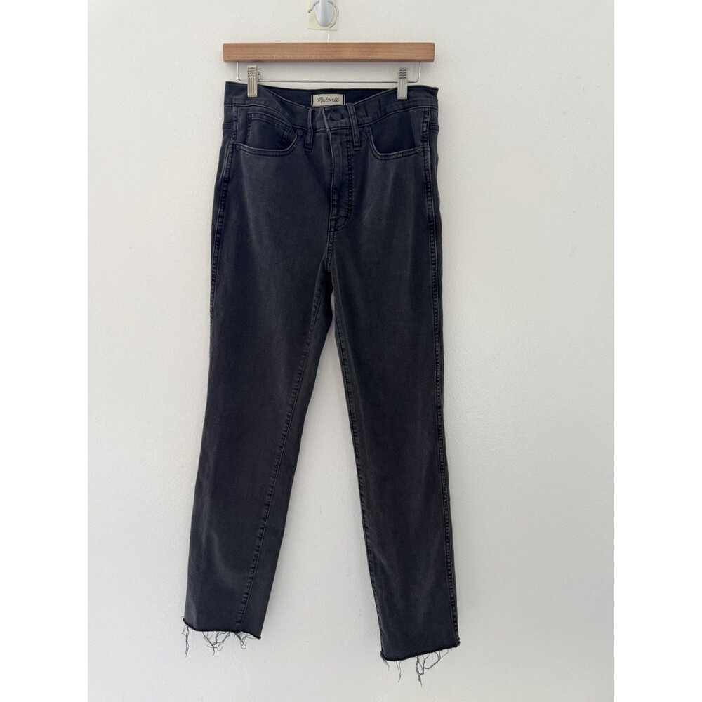 Madewell Stovepipe Jeans 28T Black Wash Raw Hem Straight Leg High Rise Grunge